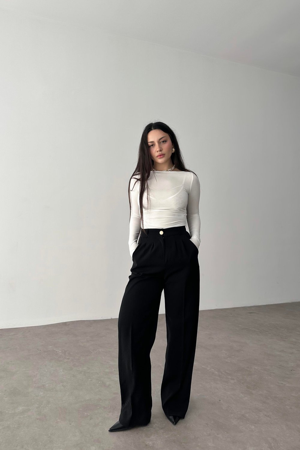 Premium Gold Düğmeli Palazzo Siyah