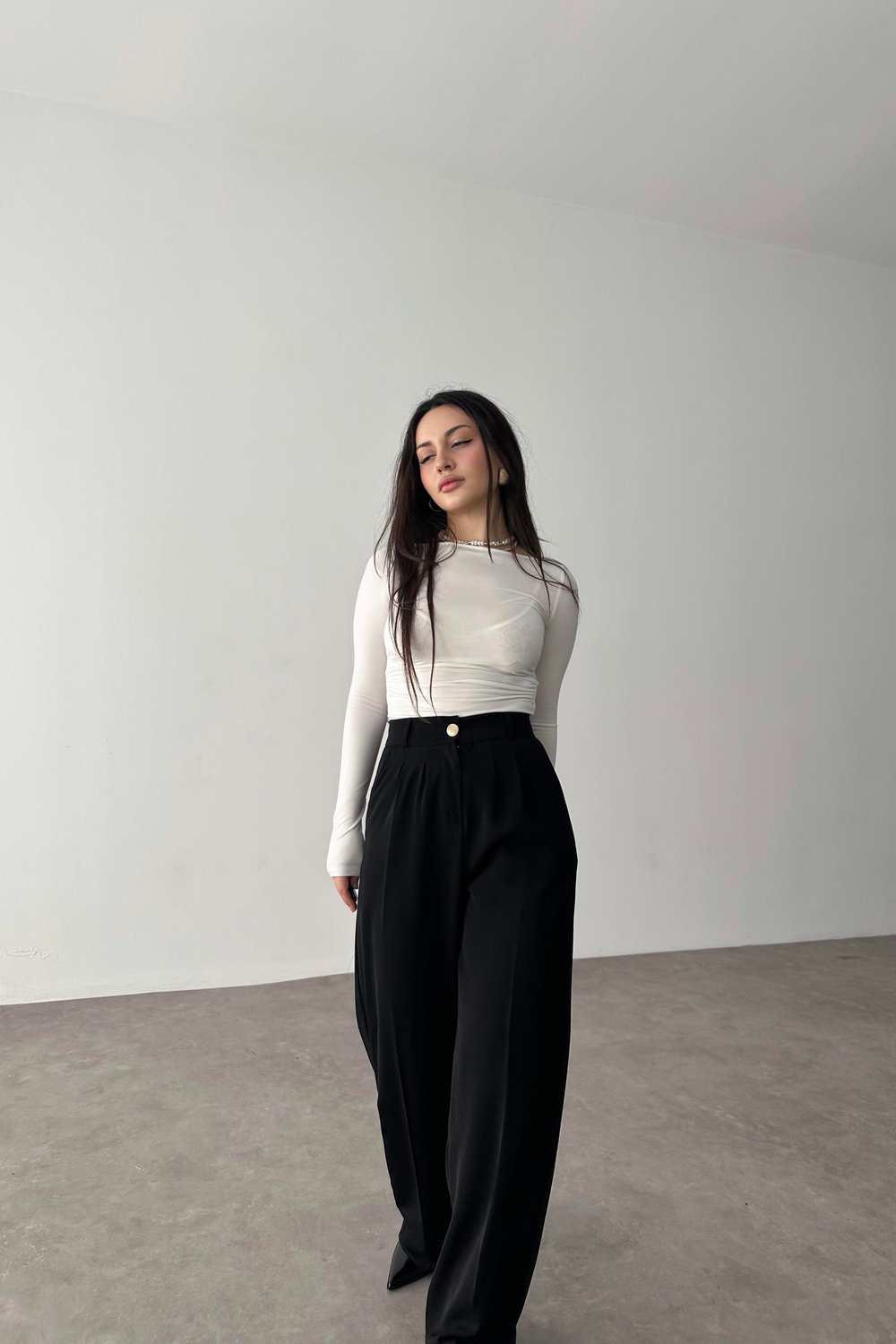 Premium Gold Düğmeli Palazzo Siyah