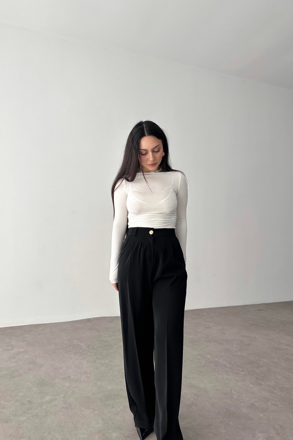 Premium Gold Düğmeli Palazzo Siyah