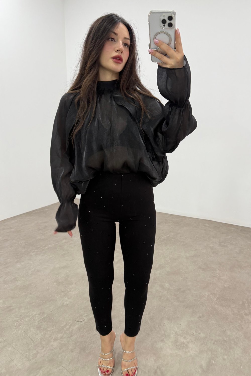 Premium Kaşın Tok Çelik Kumaş Taşlı Siyah Tayt Pantolon