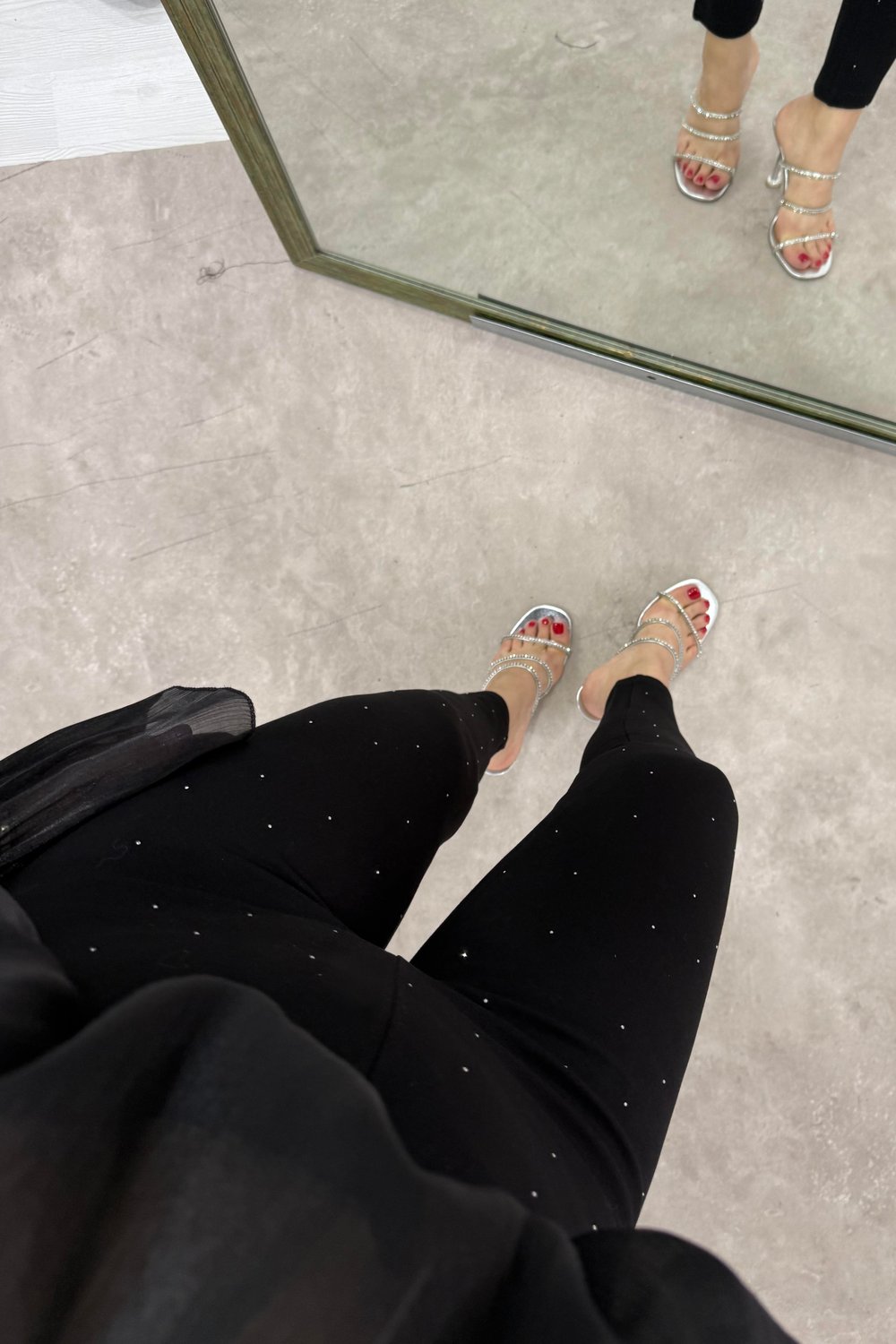 Premium Kaşın Tok Çelik Kumaş Taşlı Siyah Tayt Pantolon