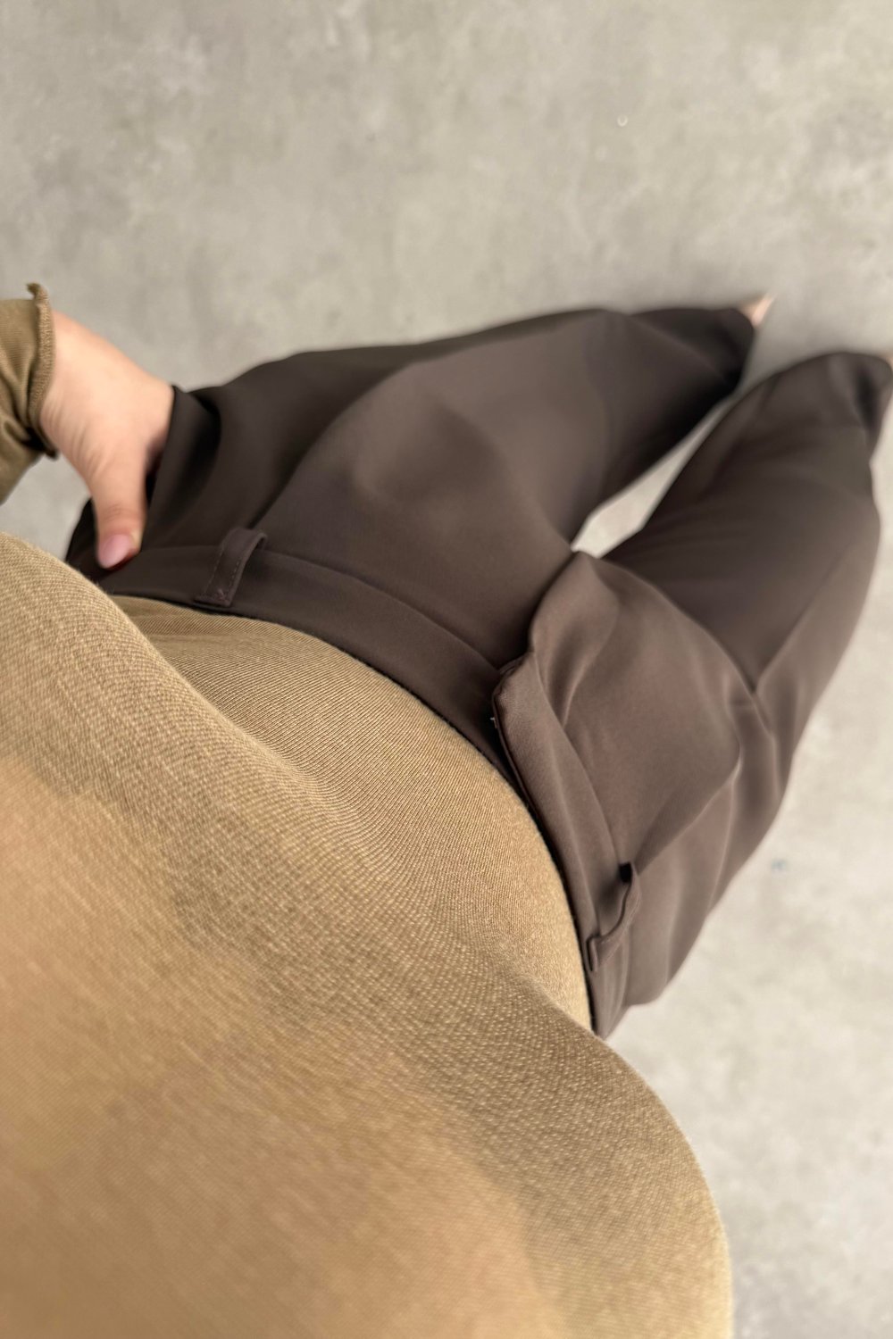 Premium Krep Kumaş Pensli Palazzo Pantolon Kahverengi