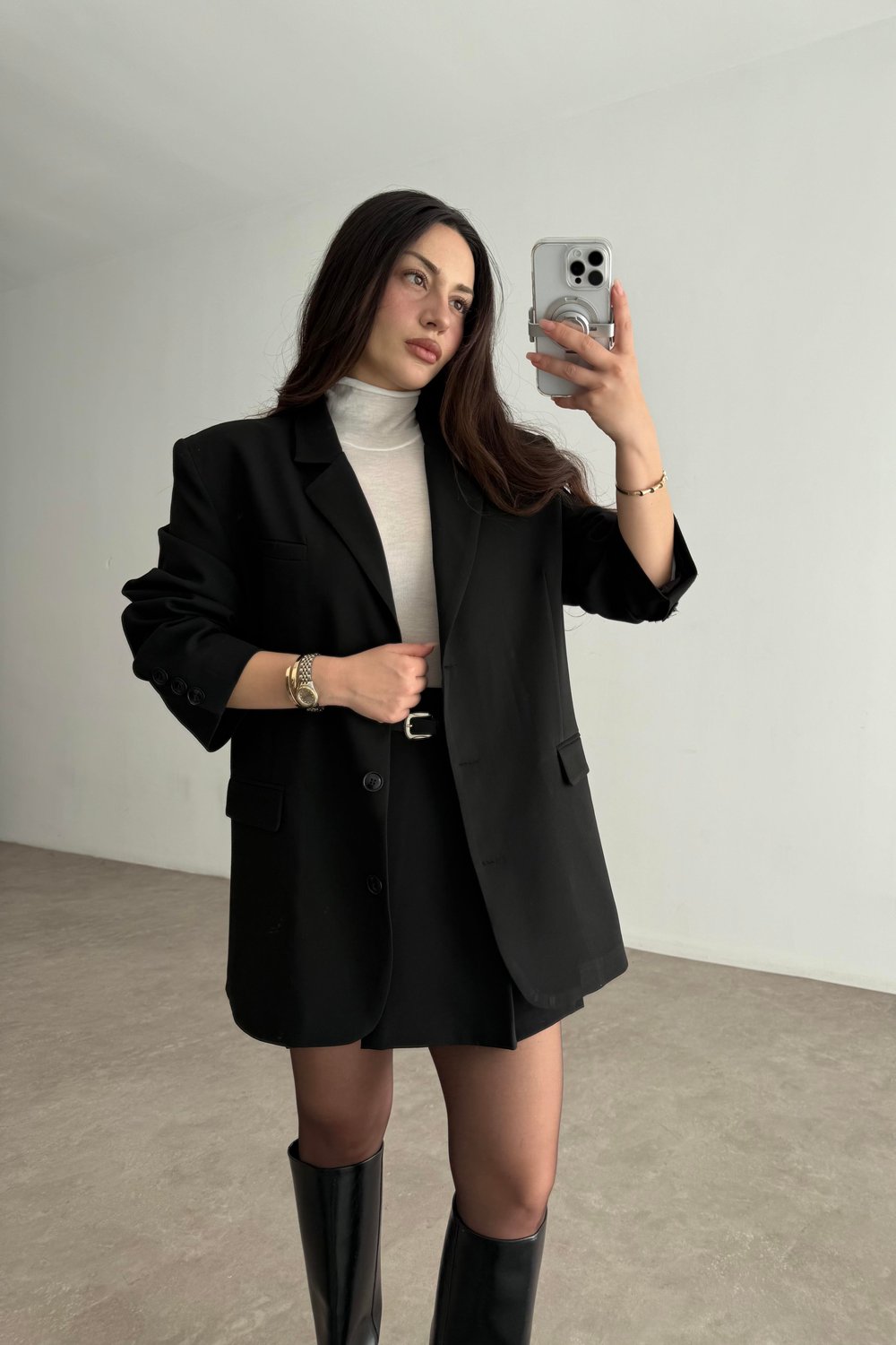 Premium Oversize Blazer Siyah  Etek Takım