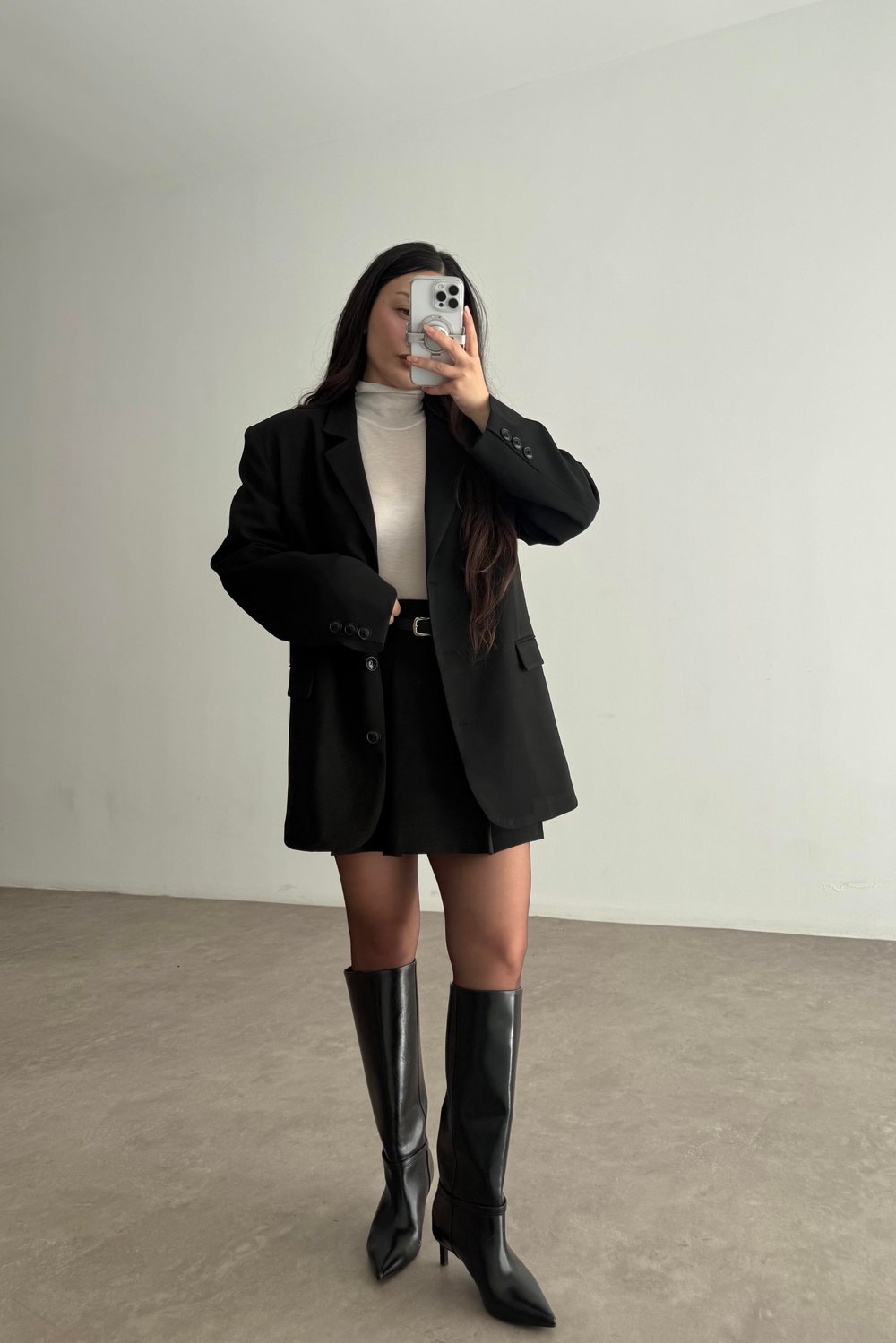 Premium Oversize Blazer Siyah  Etek Takım