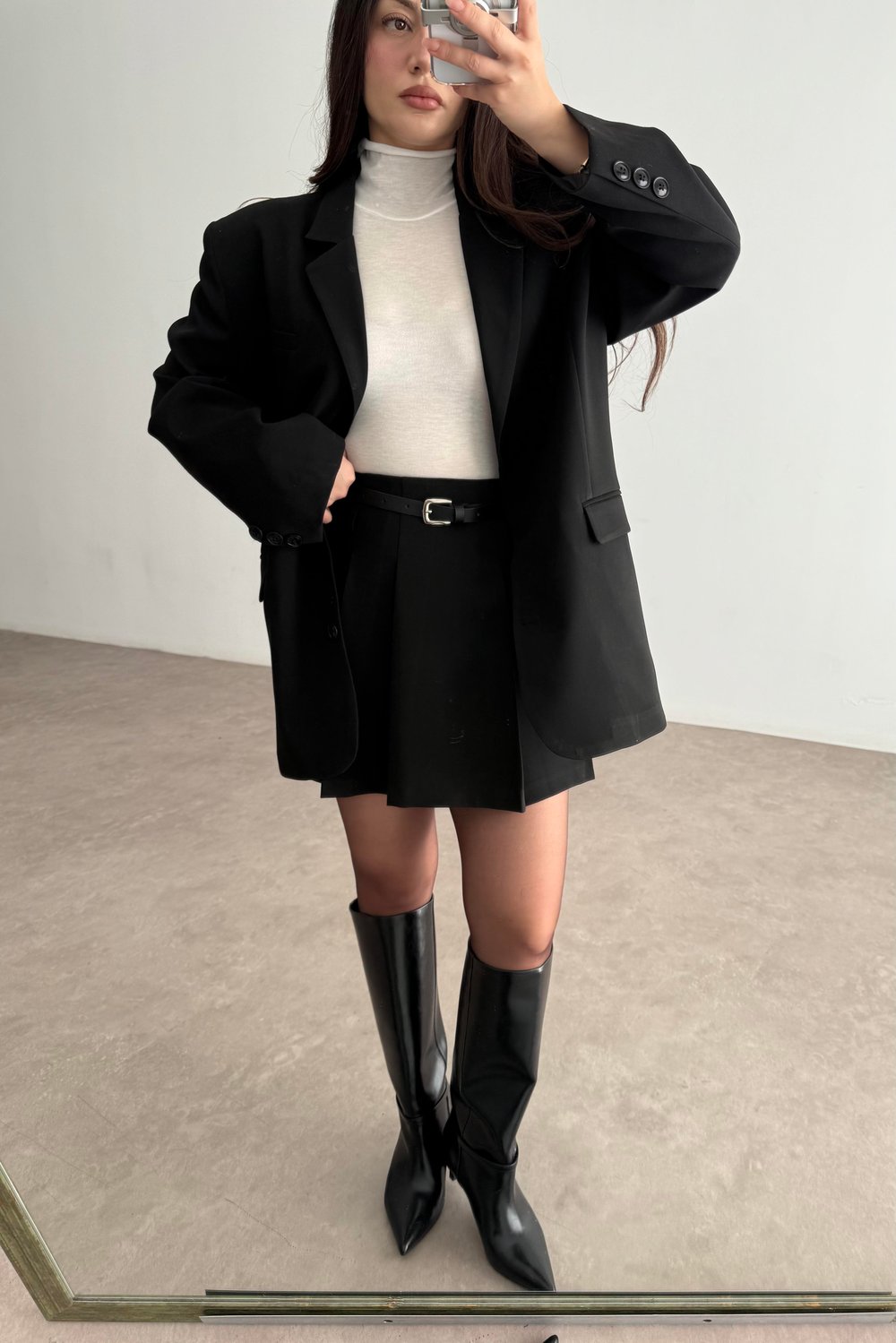 Premium Oversize Blazer Siyah  Etek Takım