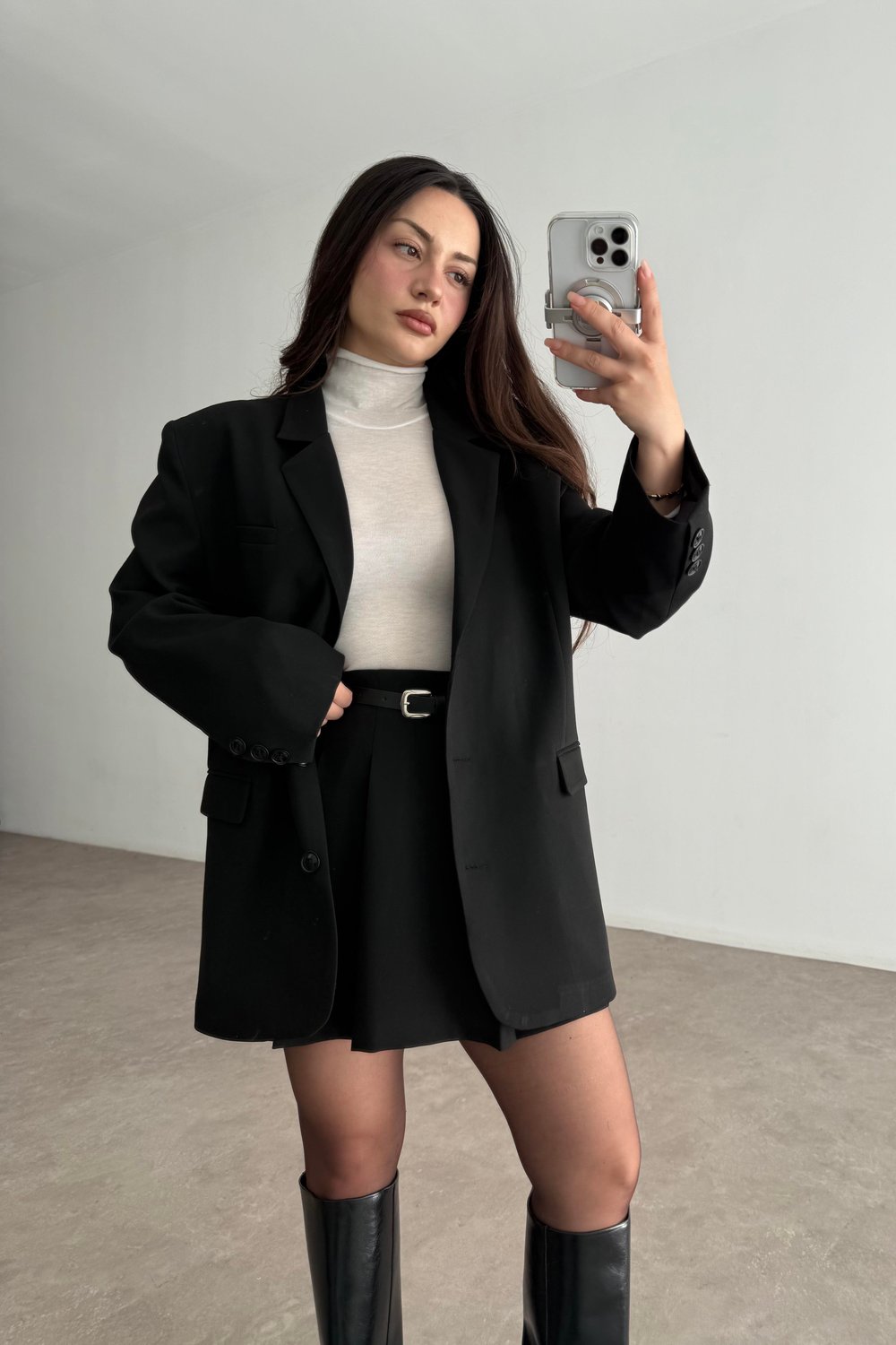 Premium Oversize Blazer Siyah  Etek Takım