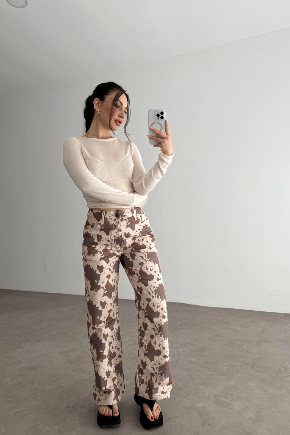 River Island Tasarım Cow Pantolon