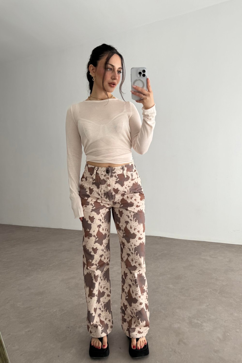 River Island Tasarım Cow Pantolon