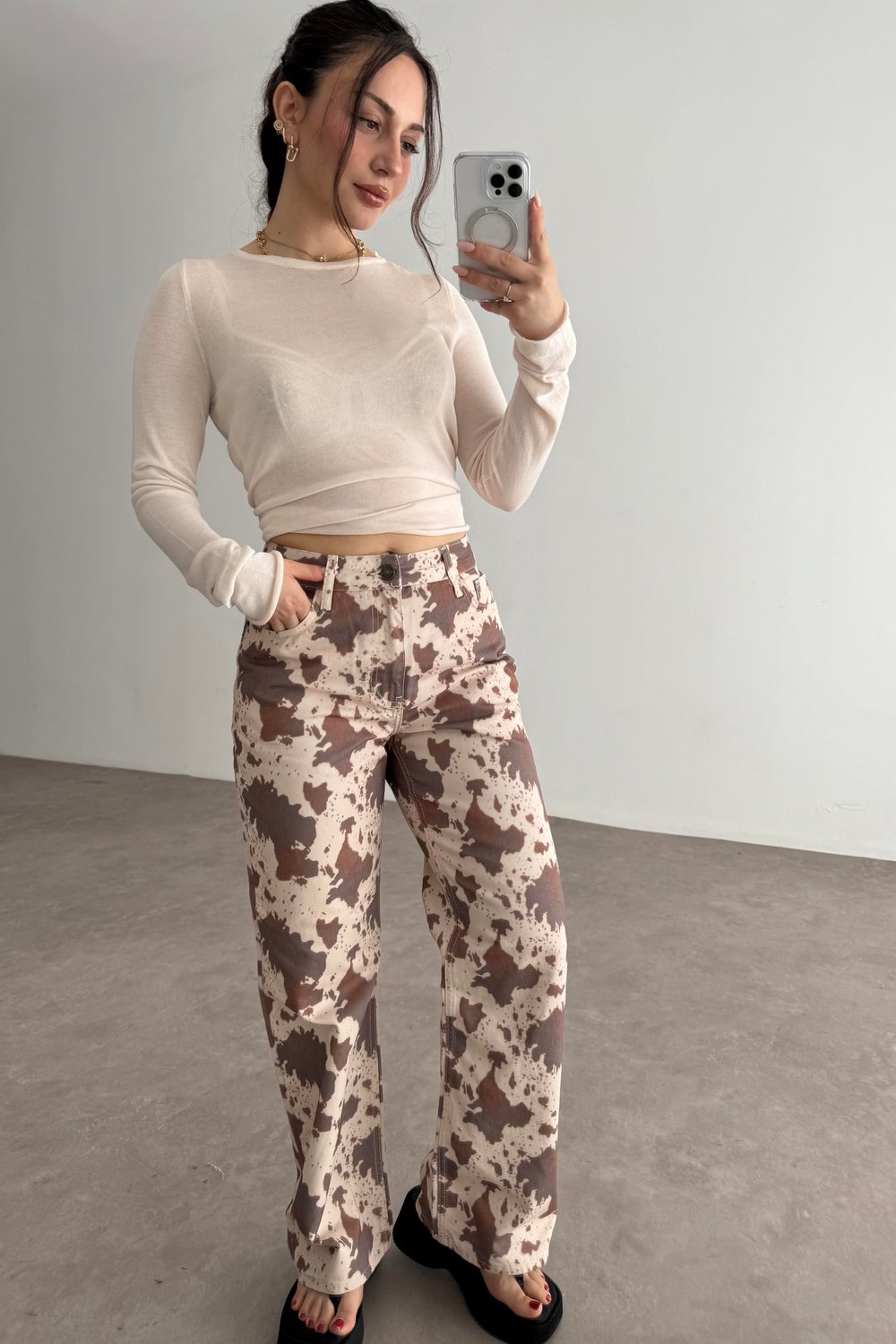 River Island Tasarım Cow Pantolon