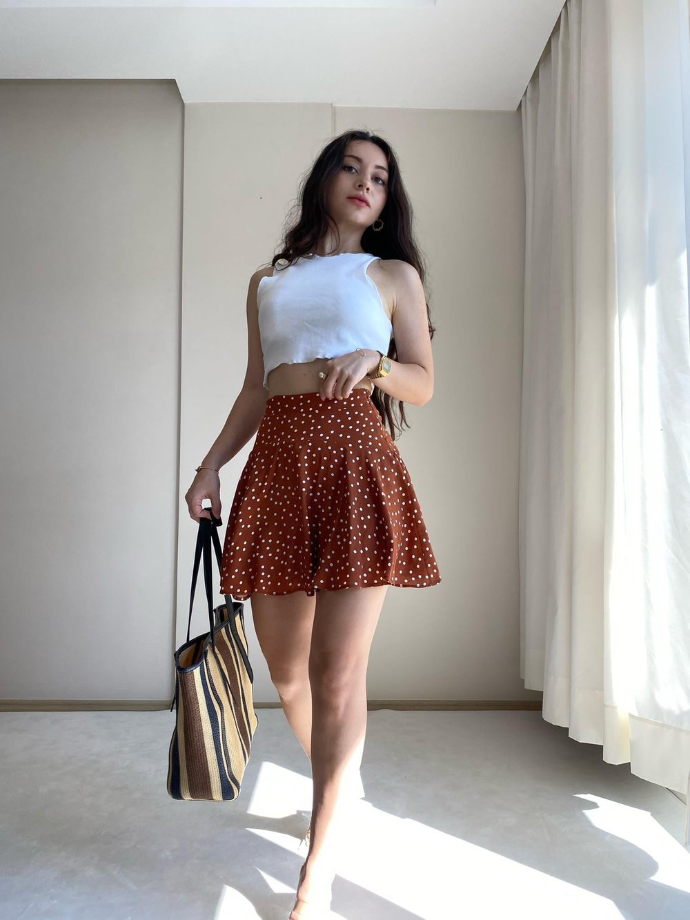 Puantiye Detaylı Şortlu Etek