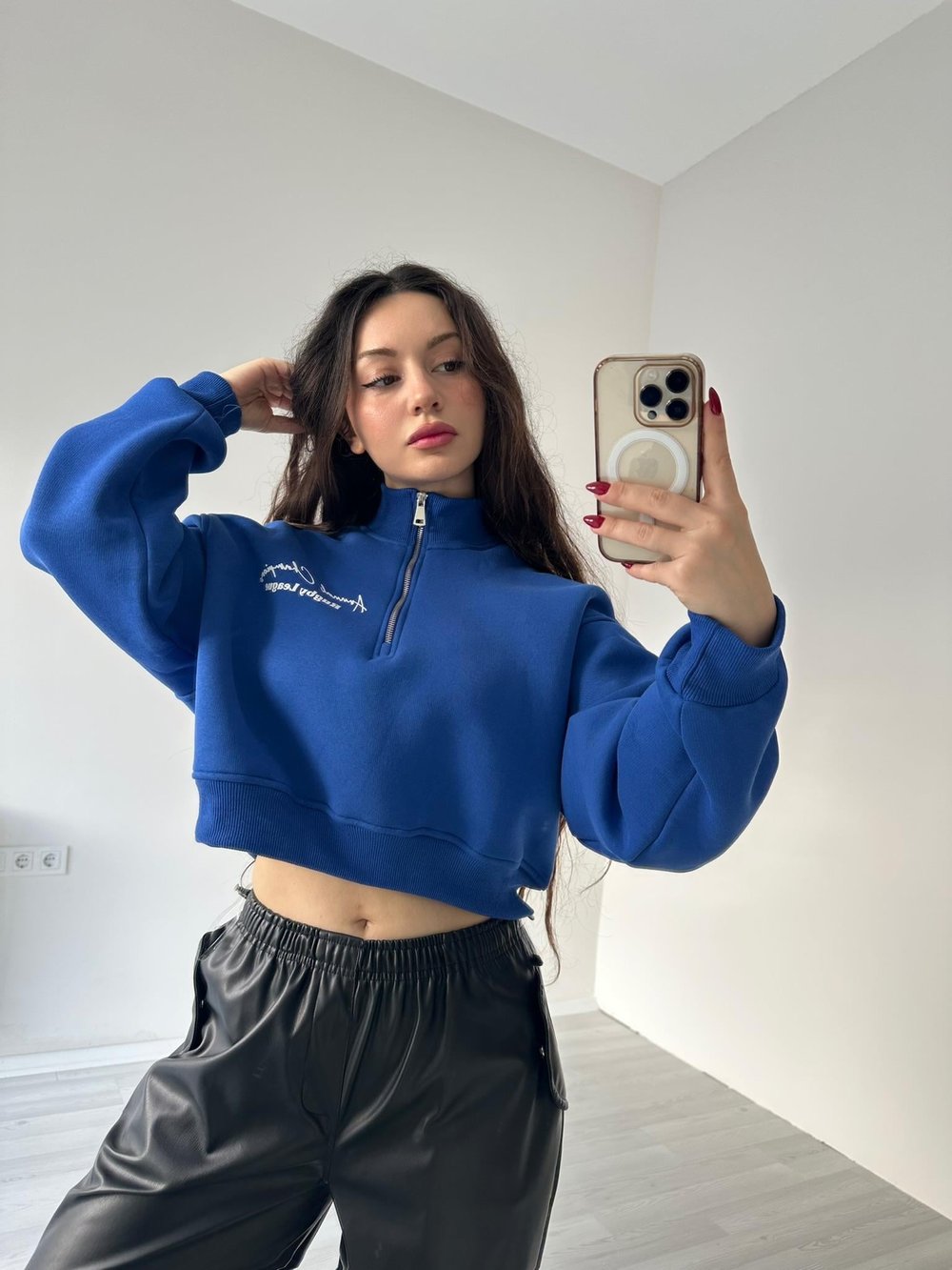 Fermuarlı Yakalı Mavi  Zr. Sweatshirt