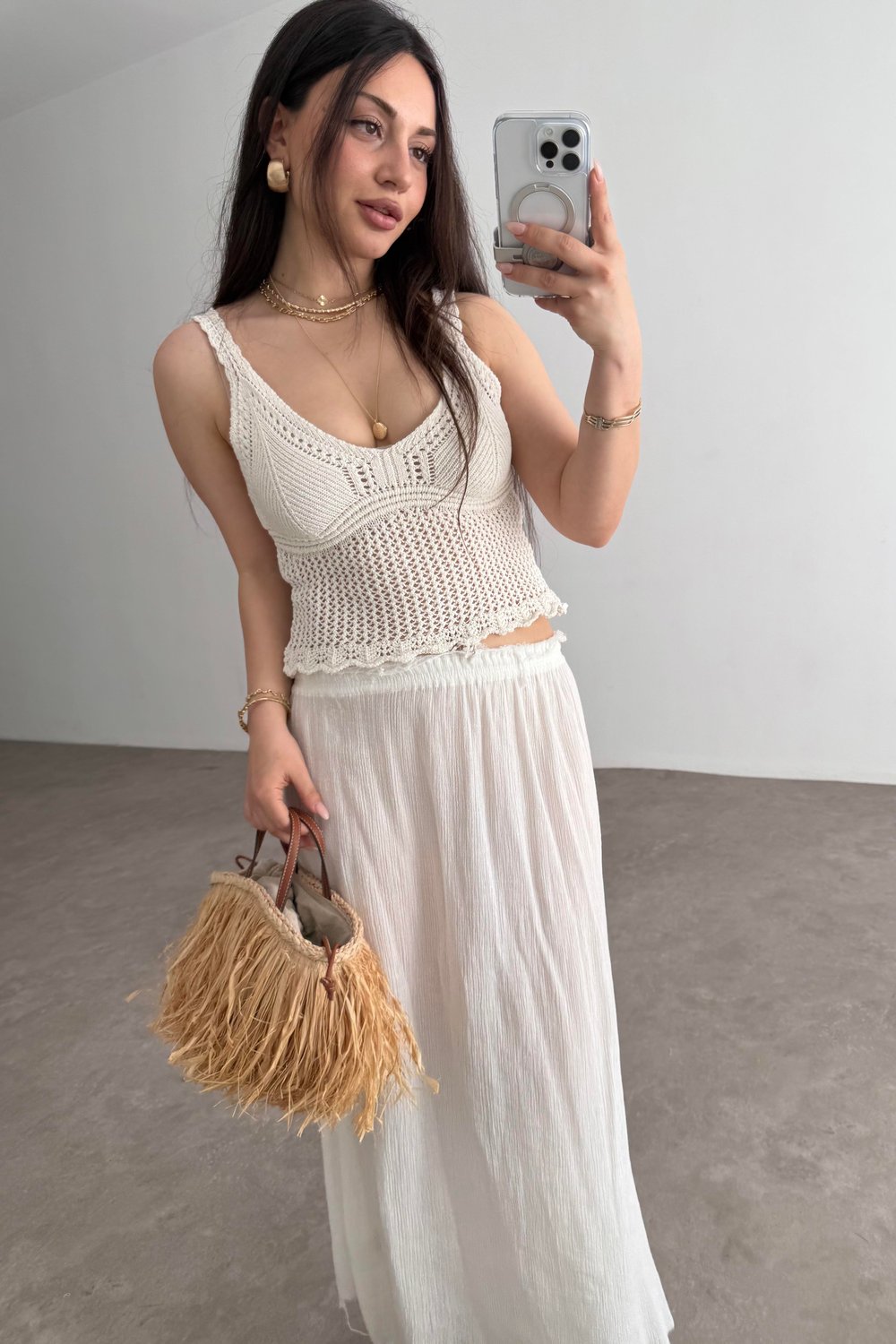 Zra Örgü File Detaylı Ekru Top