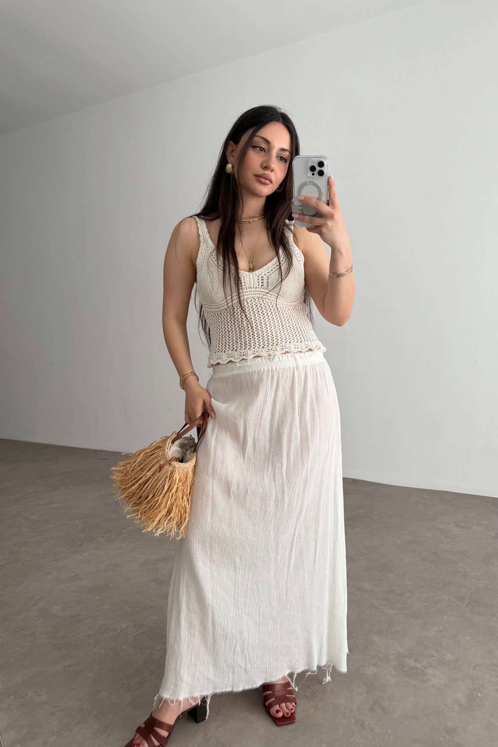 Zra Örgü File Detaylı Ekru Top