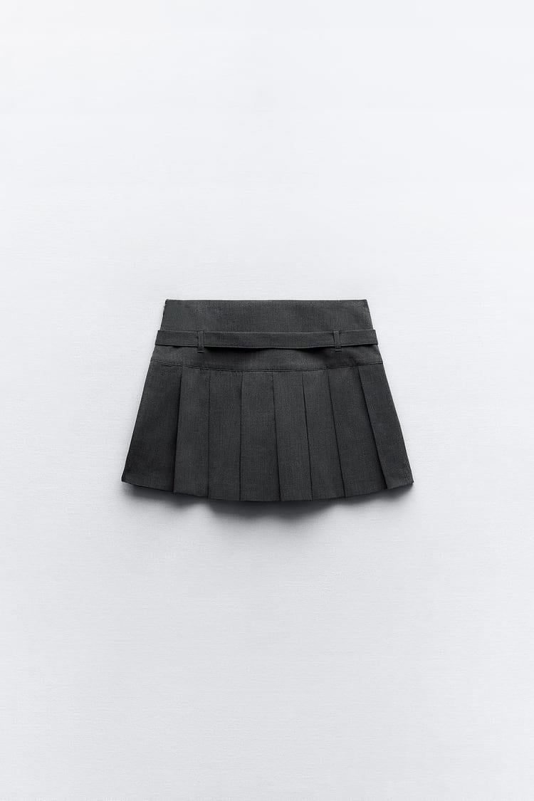 ZRA Pileli Gri Ekose Şort Etek