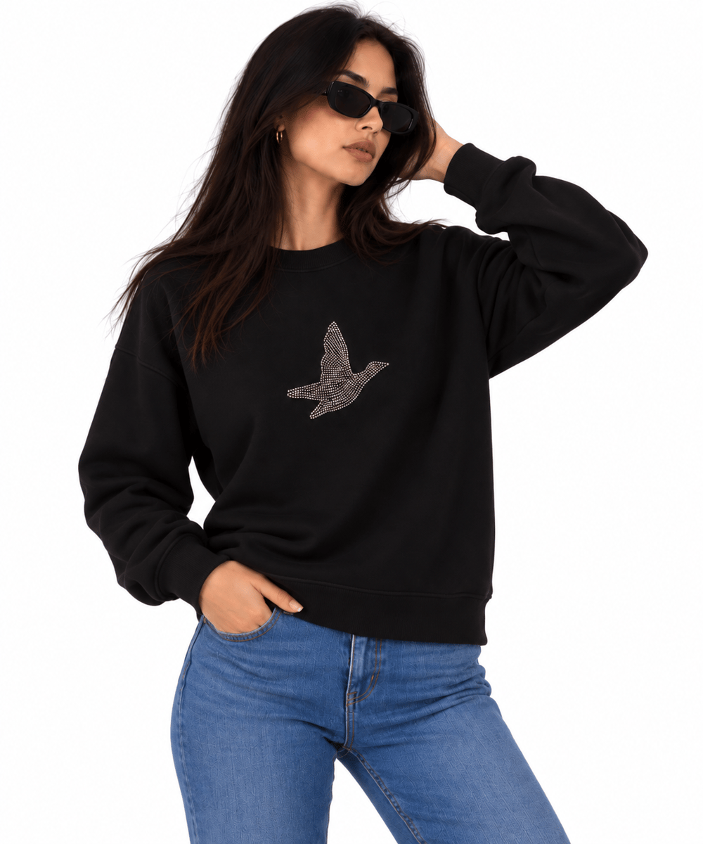 KUŞ.DETAYLI.SWEAT.SİYAH