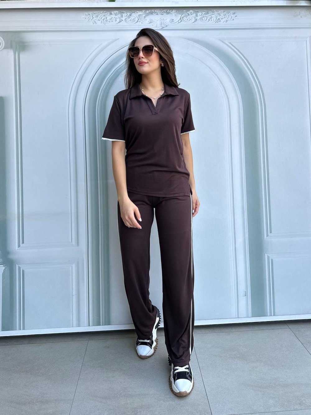 ŞERİTLİ.MODAL.TAKIM.KAHVERENGİ