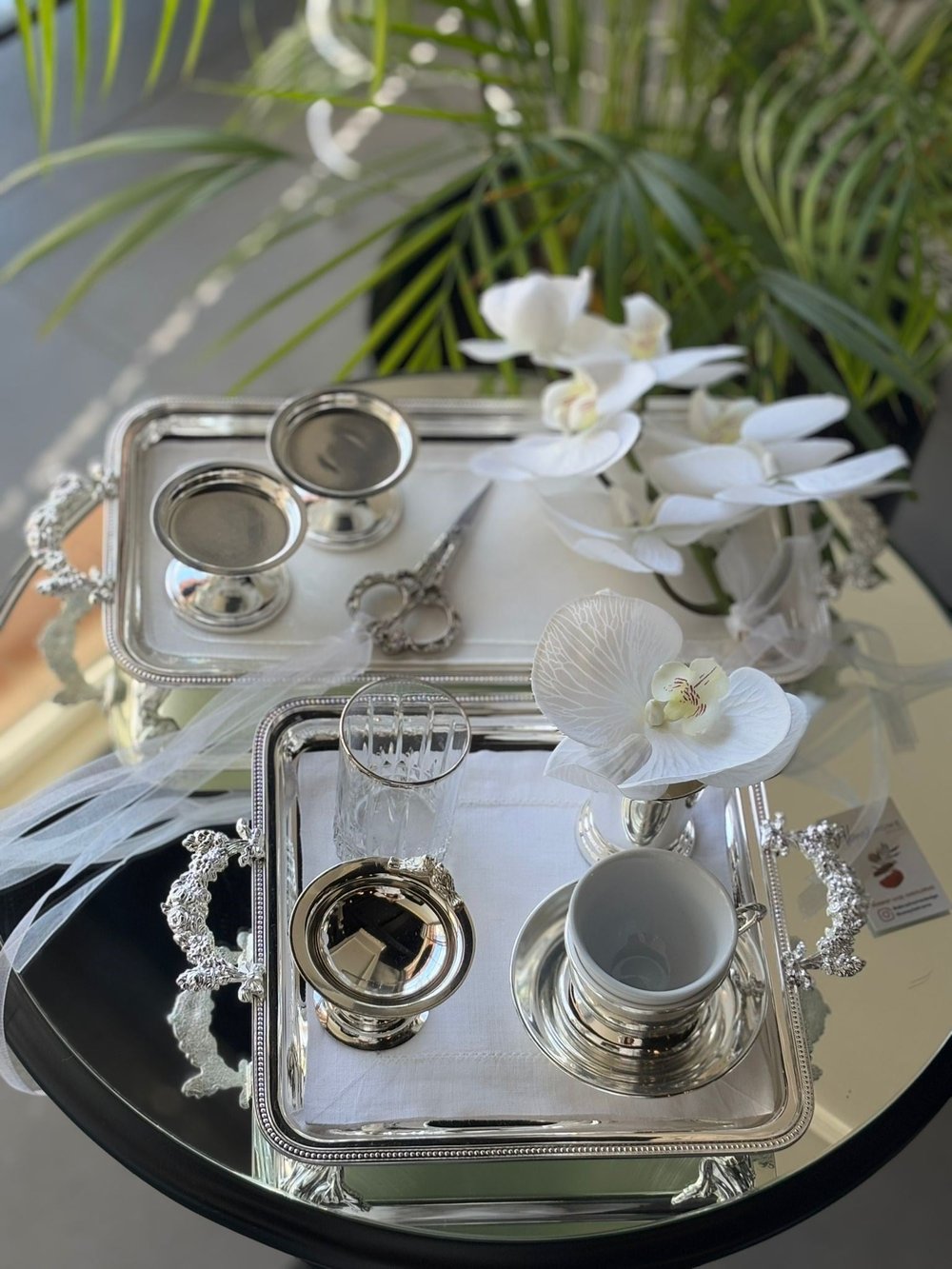 GÜVERSE GÜMÜŞ KARE DAMAT KAHVESİ VE YÜZÜK TEPSİSİ İKİLİ SET