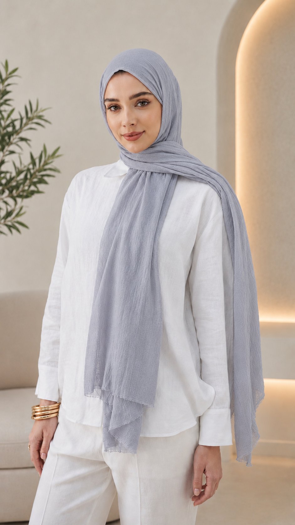 Açık Gri Düz Pamuk Comfort Şal - 005