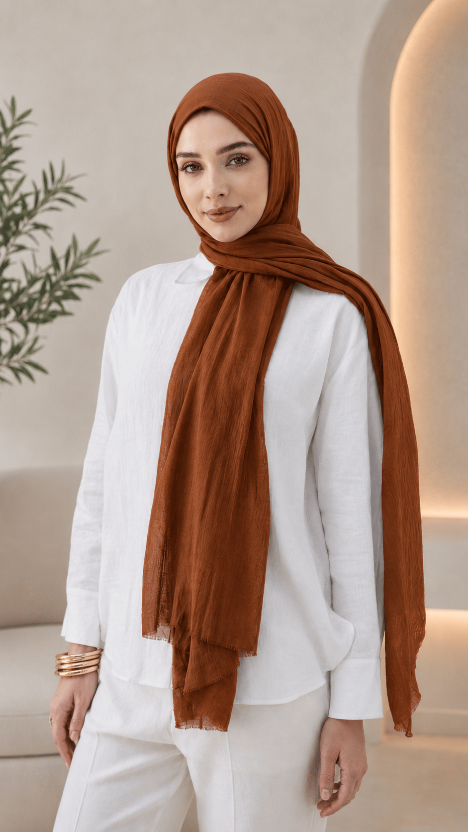 Tarçın Düz Pamuk Comfort Şal - 008