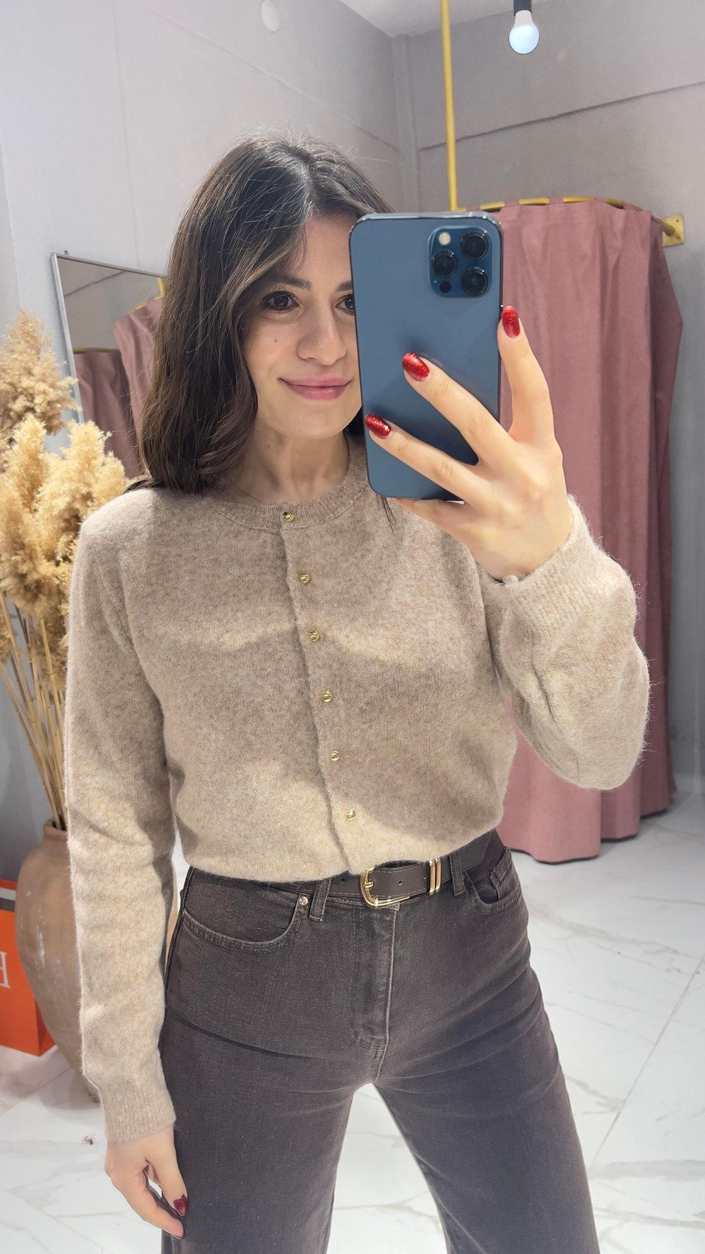 GOLD DÜĞMEİ TRİKO HIRKA-BEJ