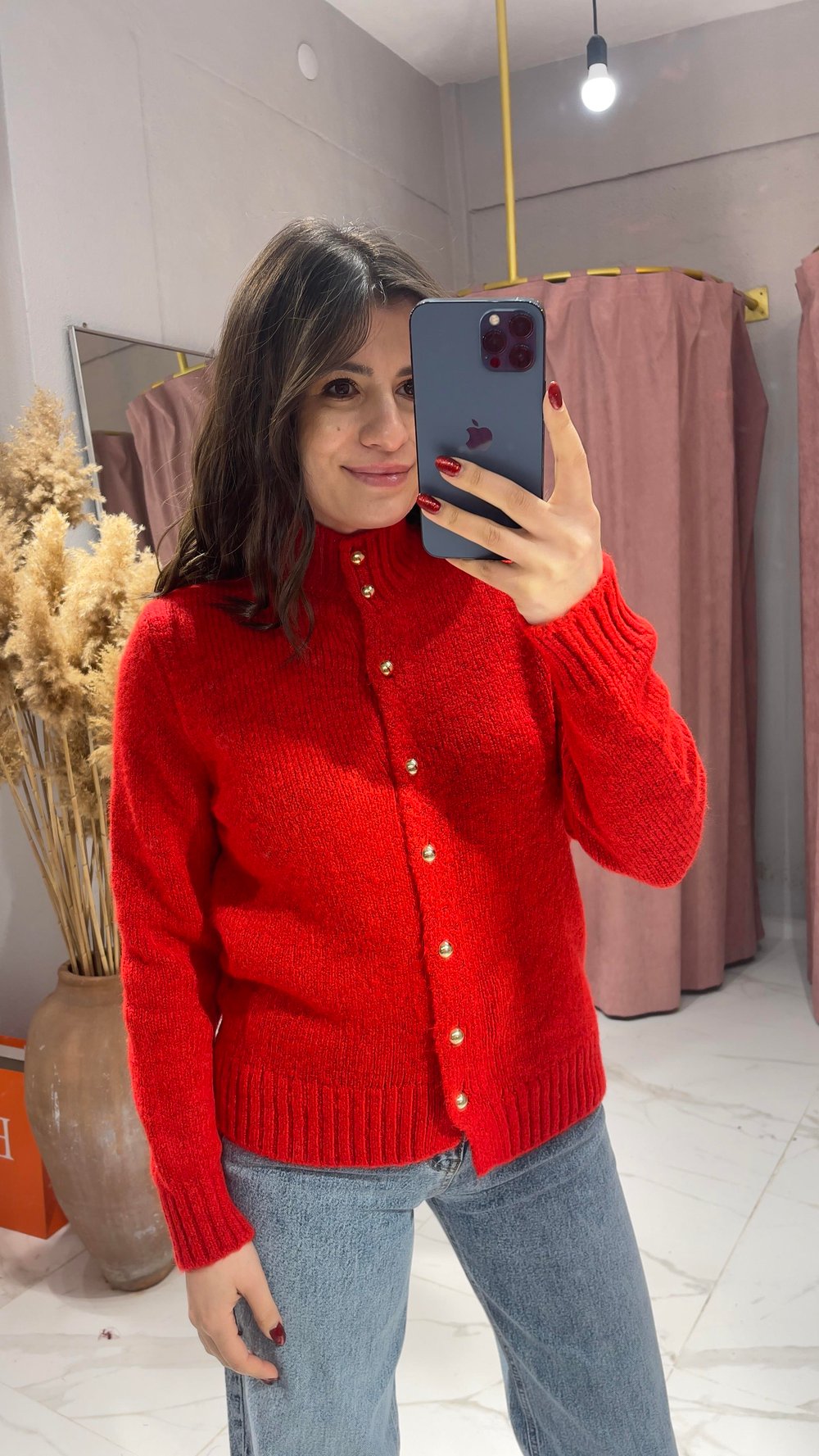GOLD DÜĞMELİ BOĞAZLI HIRKA-KIRMIZI