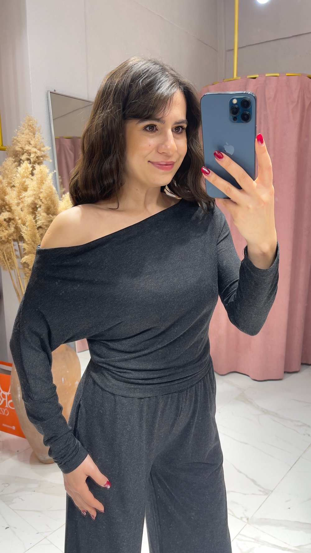 KAYIK YAKA BLUZ PANTOLON TAKIM-SİYAH