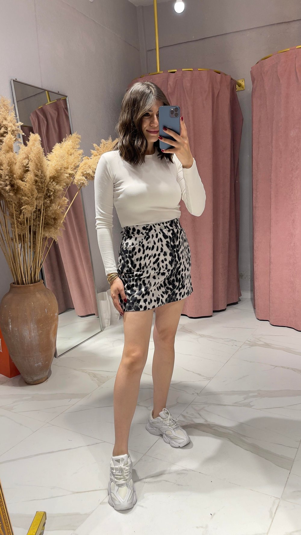LEOPAR DESEN DENİM ETEK-LEOPAR DESEN