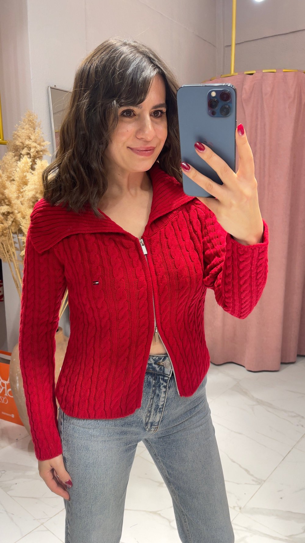 TMMY SAÇ ÖRGÜ MODEL TRİKO HIRKA-KIRMIZI