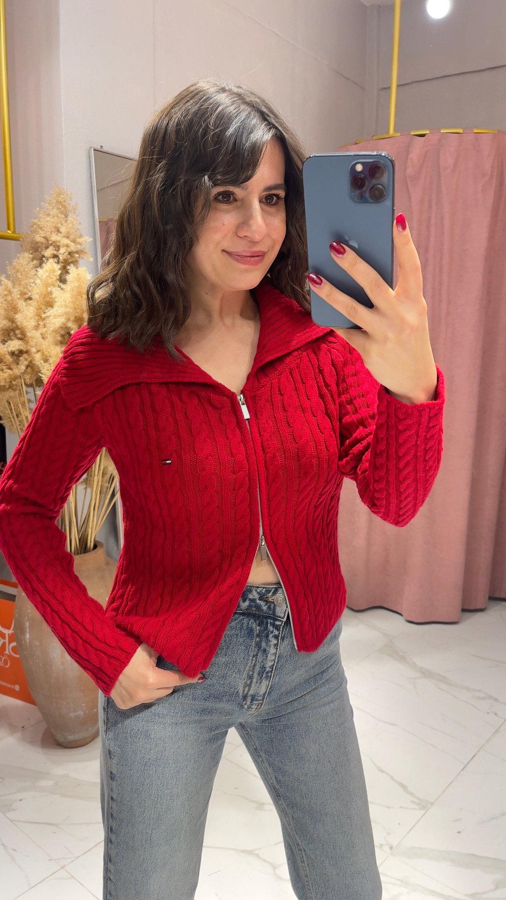 TMMY SAÇ ÖRGÜ MODEL TRİKO HIRKA-KIRMIZI