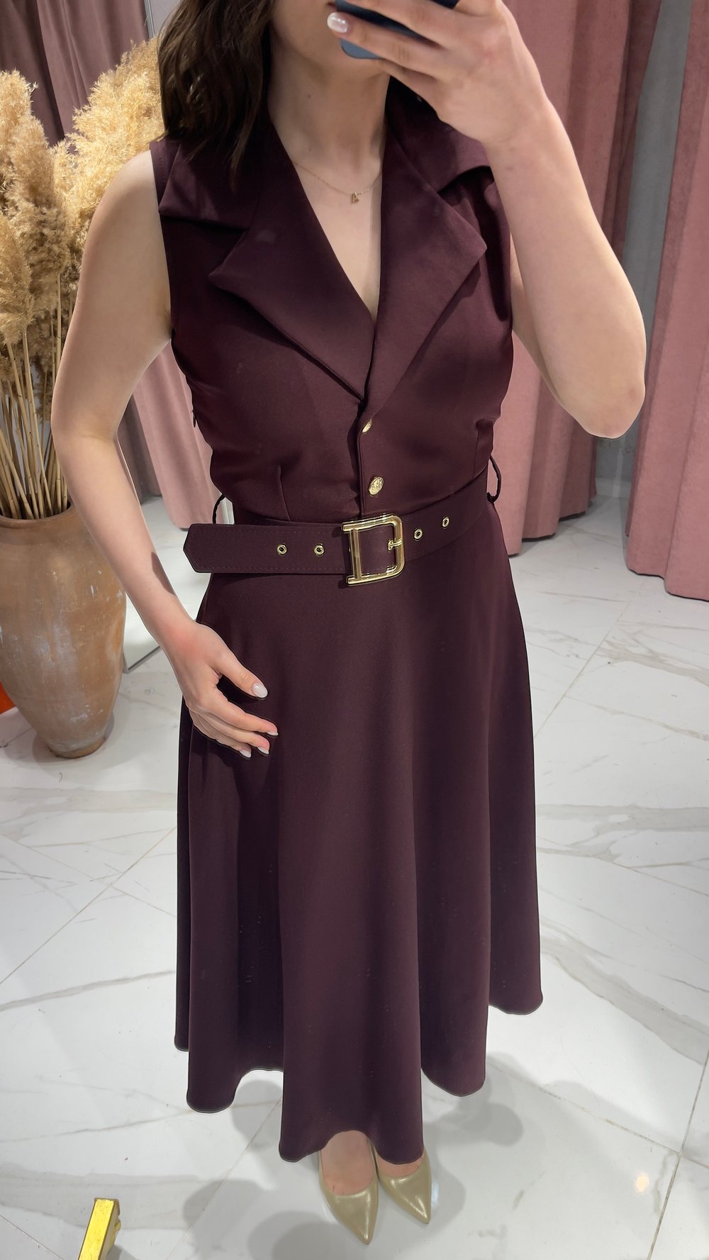 Yakalı Kolsuz Elbise-MÜRDÜM