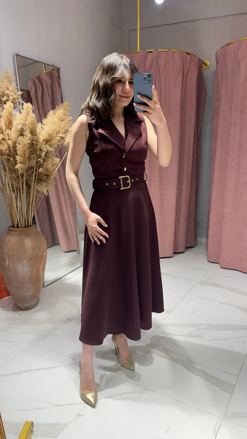 Yakalı Kolsuz Elbise-MÜRDÜM