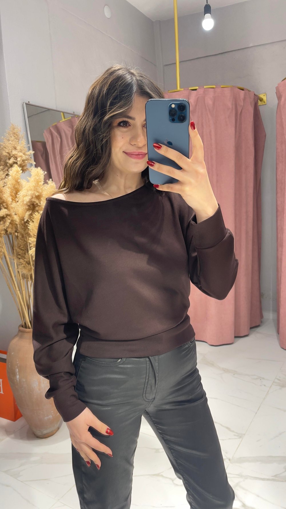 YARASA KOL BASİC BLUZ-ACI KAHVE