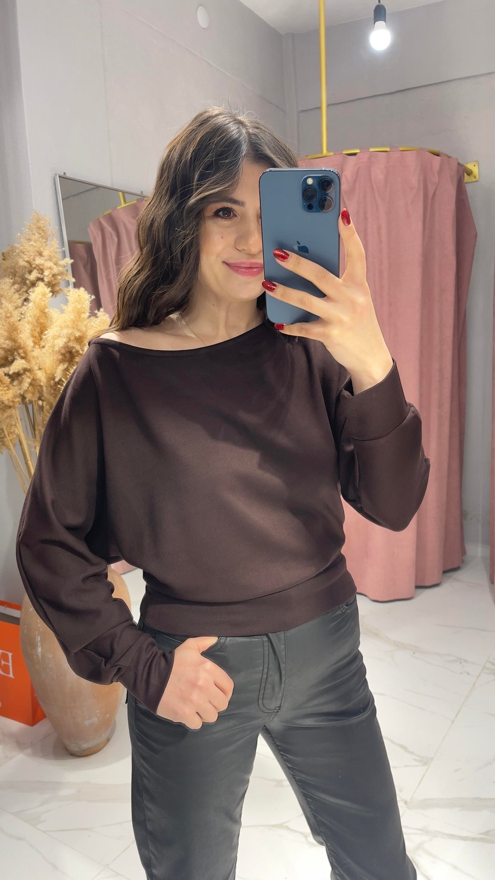 YARASA KOL BASİC BLUZ-ACI KAHVE