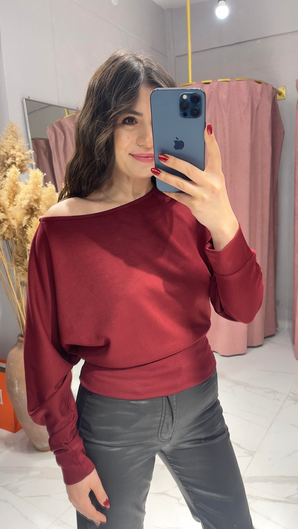 YARASA KOL BASİC BLUZ-BORDO