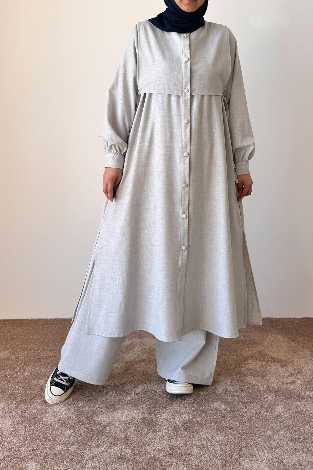 Bağlama Detaylı Pantolonlu Takım - Gri