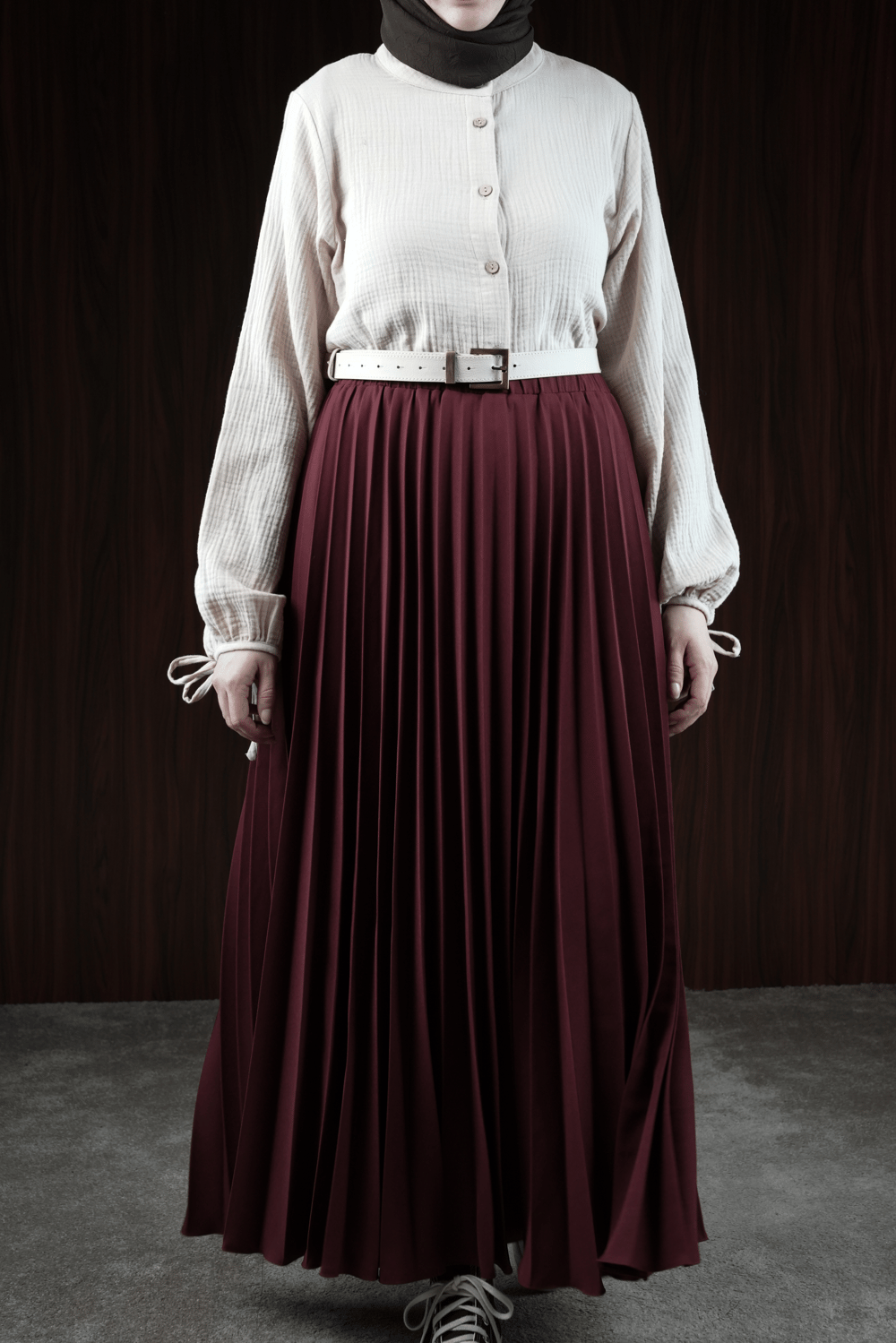 Basic Pileli Etek - Bordo