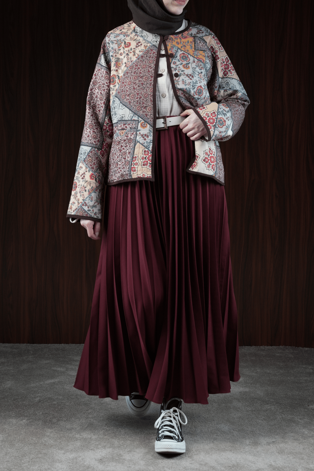 Basic Pileli Etek - Bordo