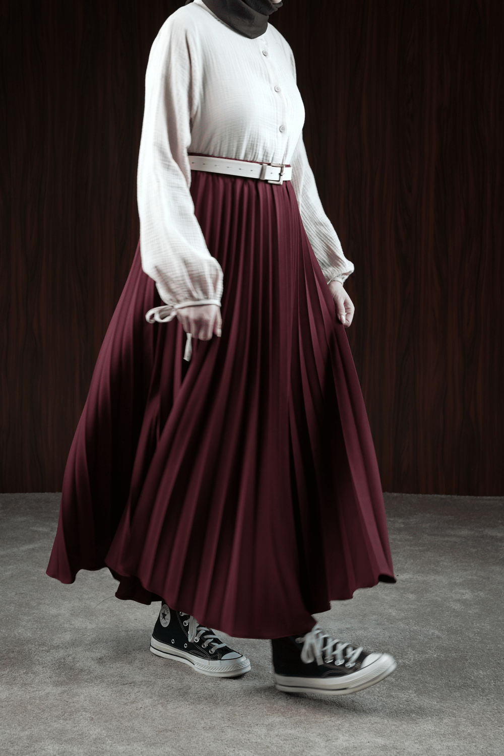 Basic Pileli Etek - Bordo