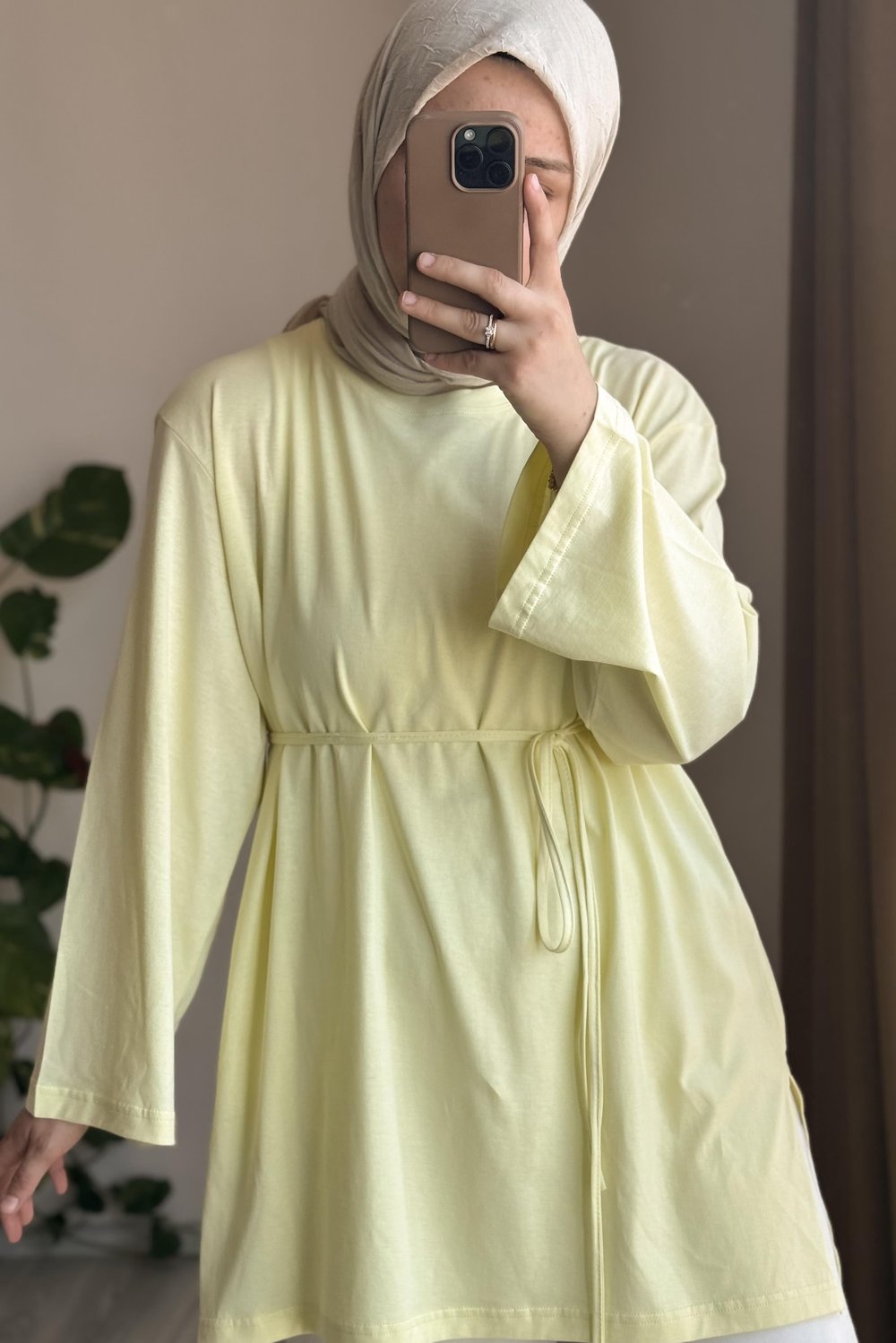 Basic Uzun Tişört - Limon sarı