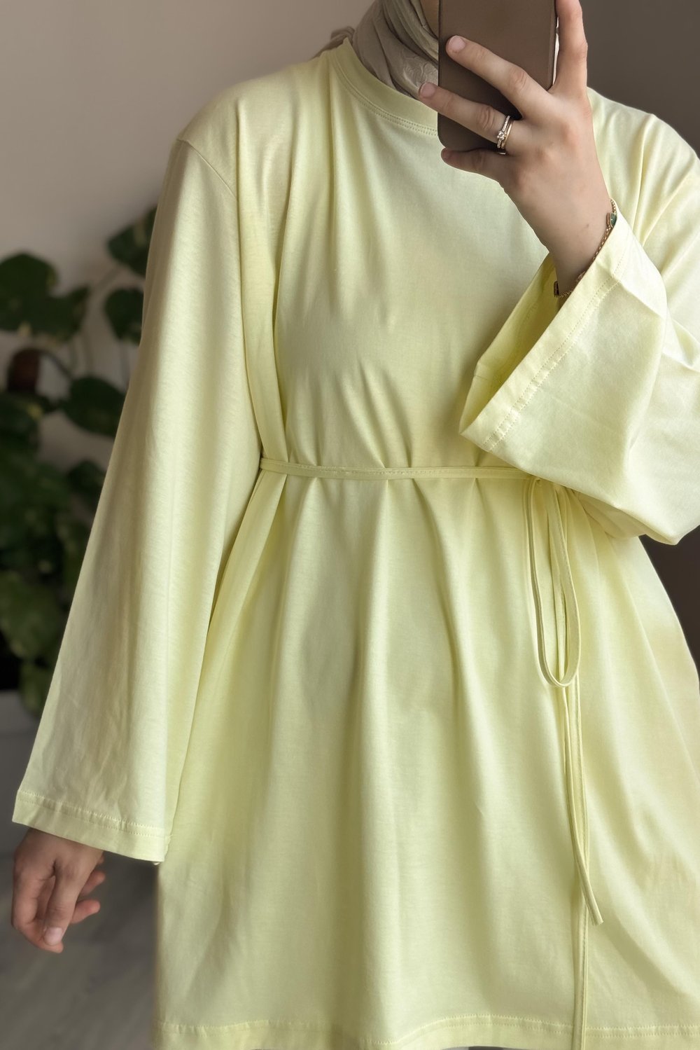 Basic Uzun Tişört - Limon sarı