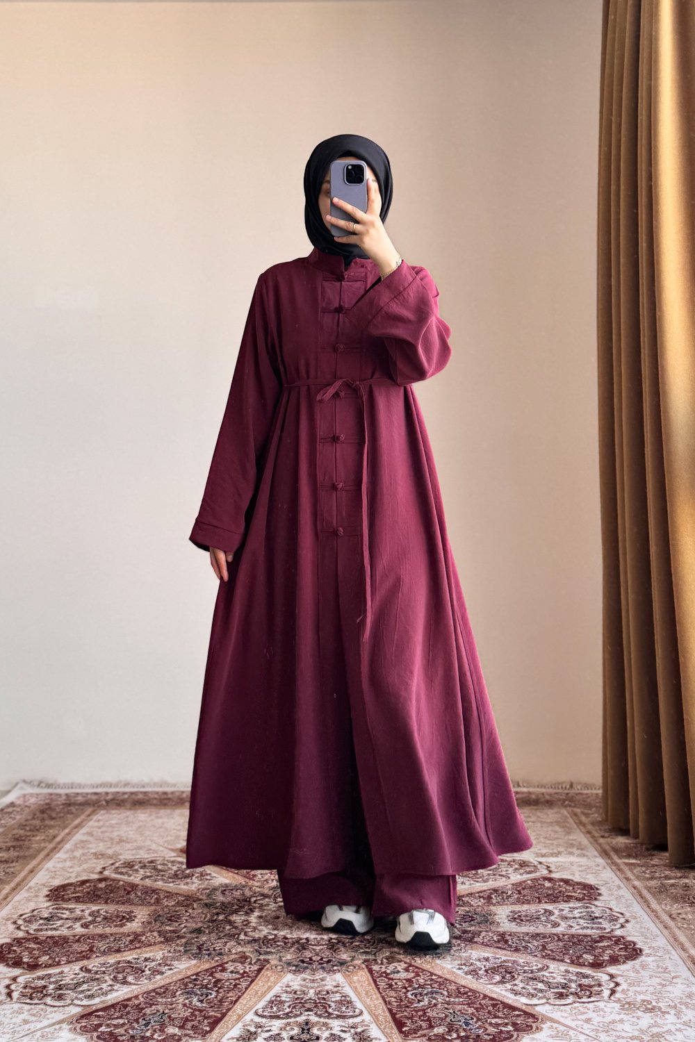 Düğme Detaylı Modal Takım - Bordo