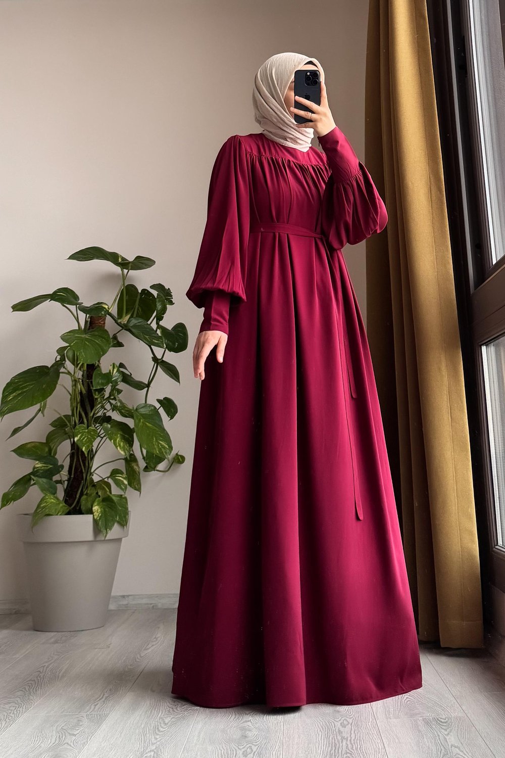 Fermuar Manşetli Elbise - Bordo