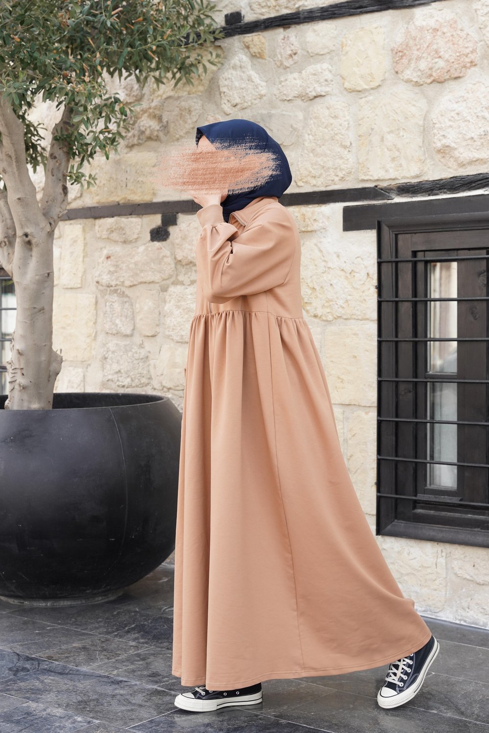 Fermuar Yaka Sweat Elbise - Vizon