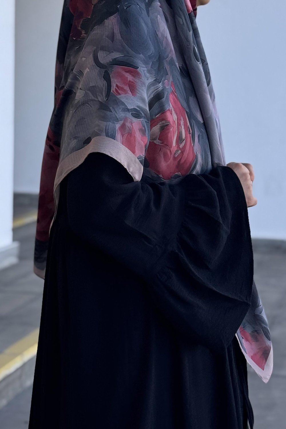 Floral Desen Pamuk Eşarp - Bordo