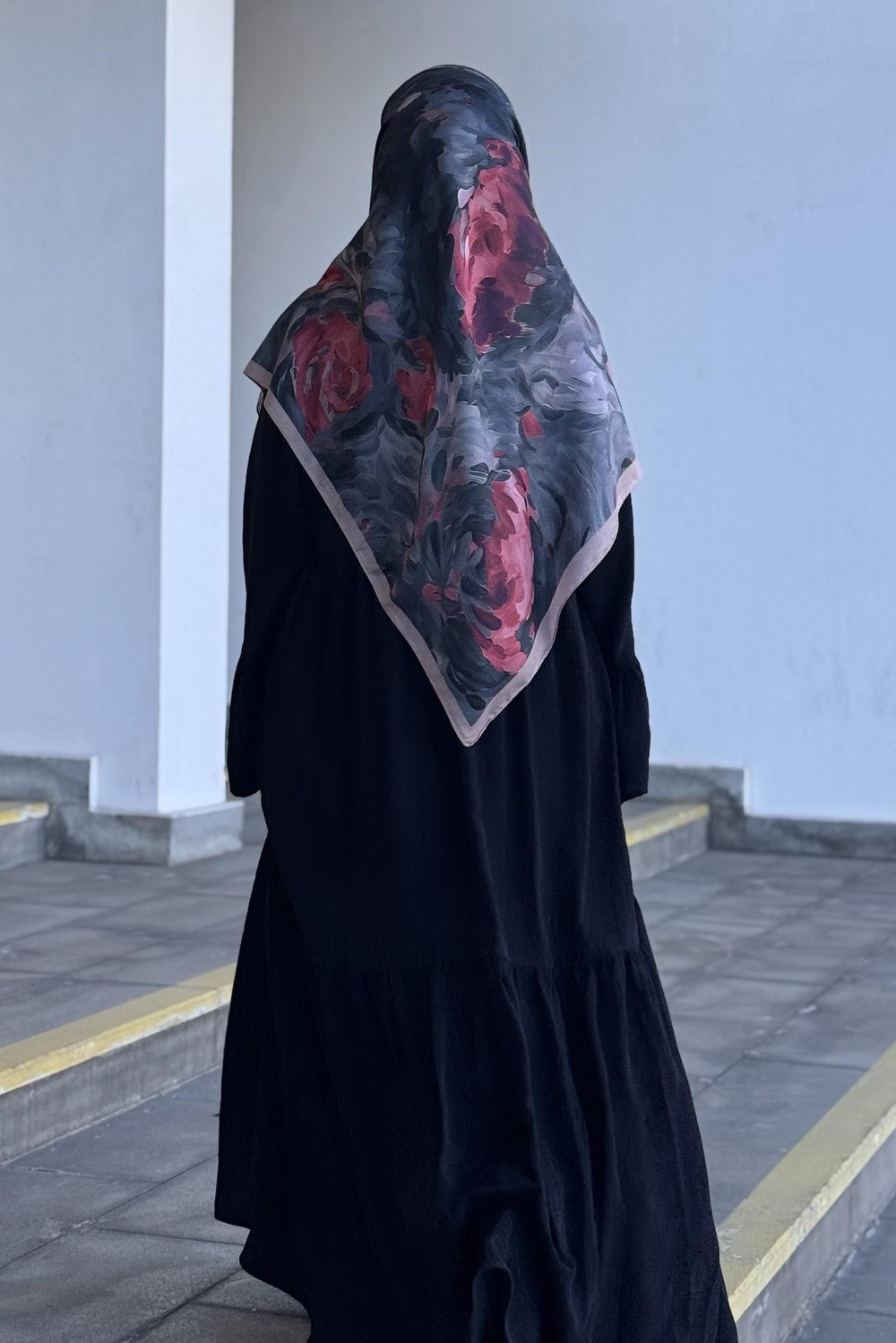 Floral Desen Pamuk Eşarp - Bordo