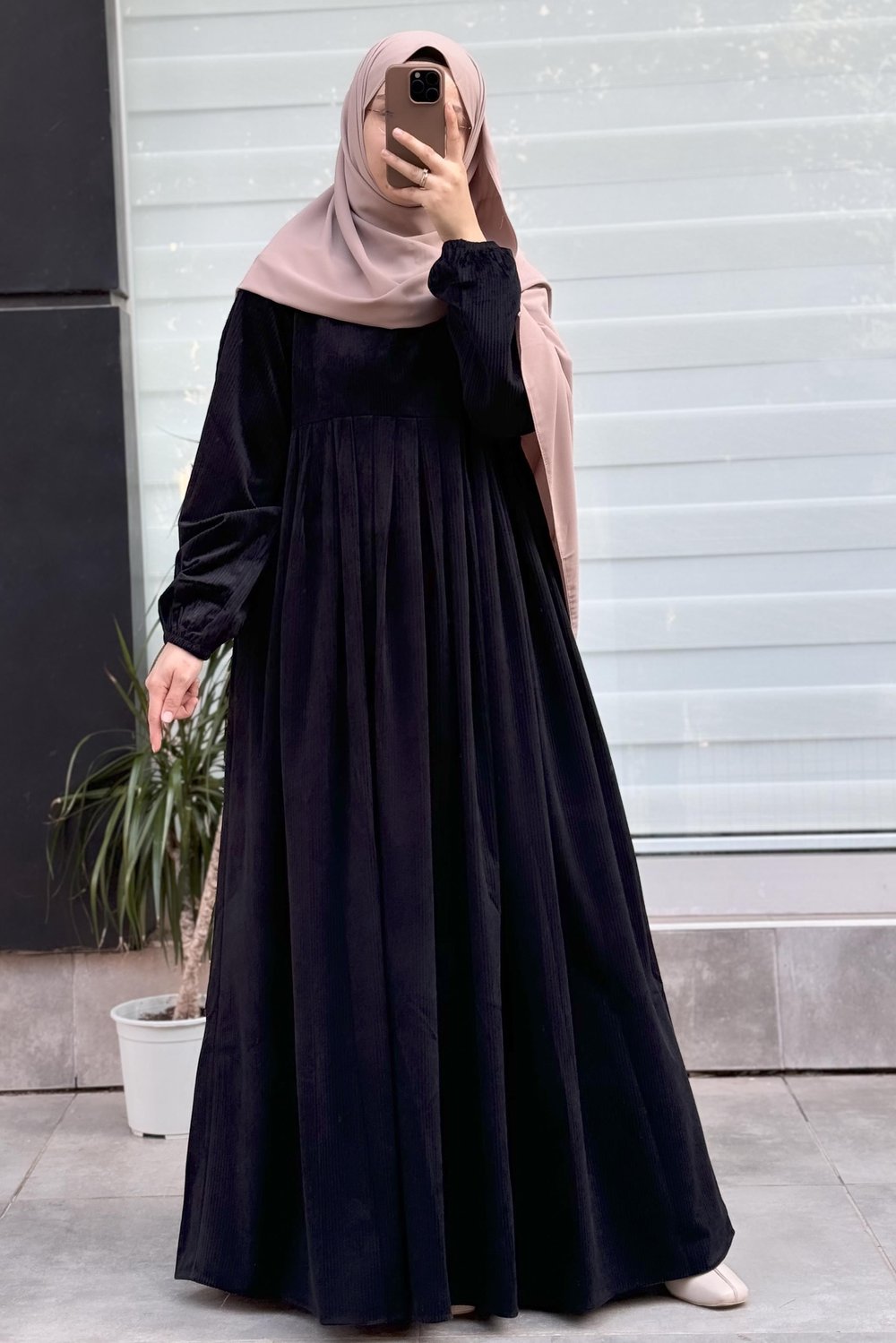 Kadife Elbise - Siyah