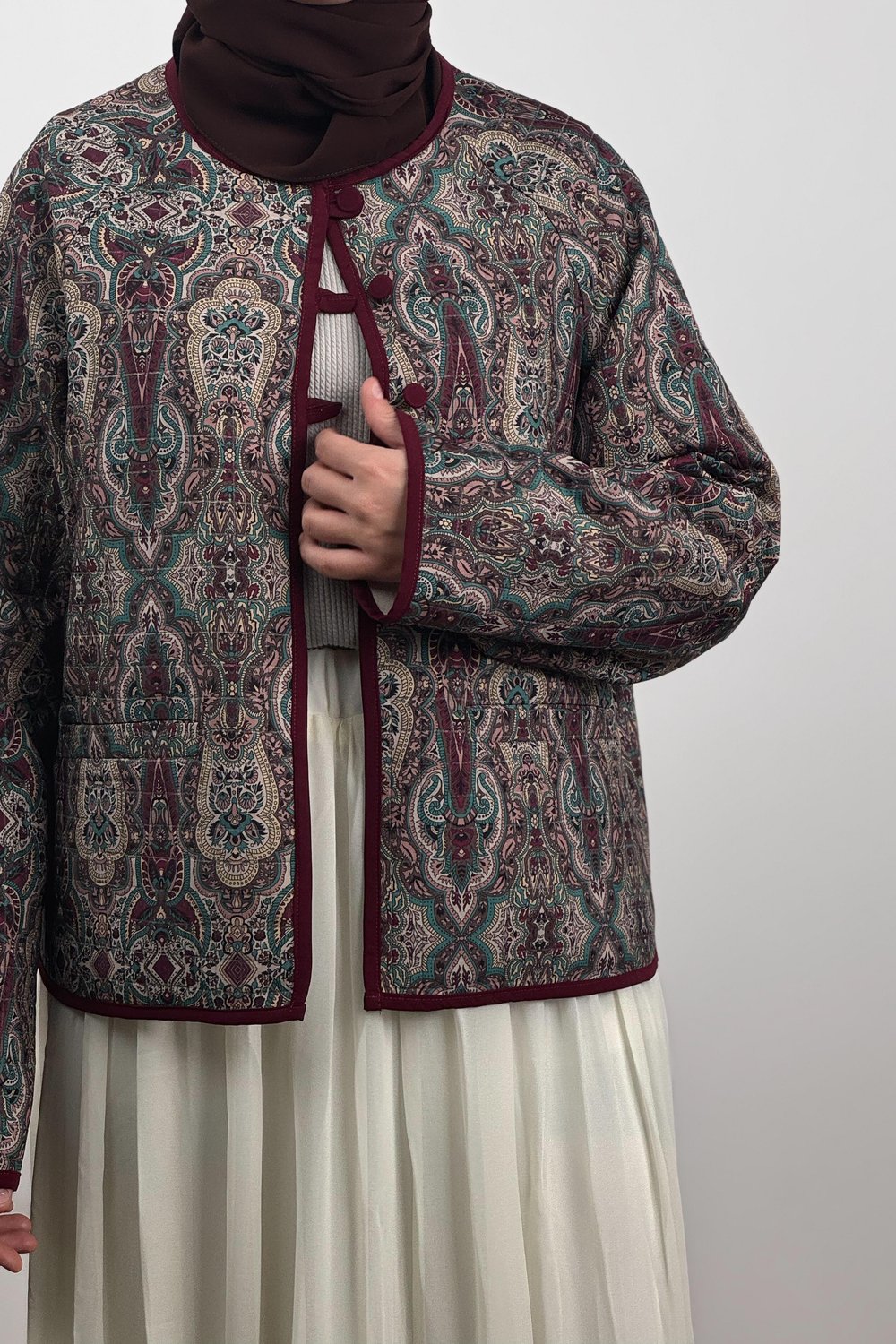 Kapitone Ceket - Bordo desen