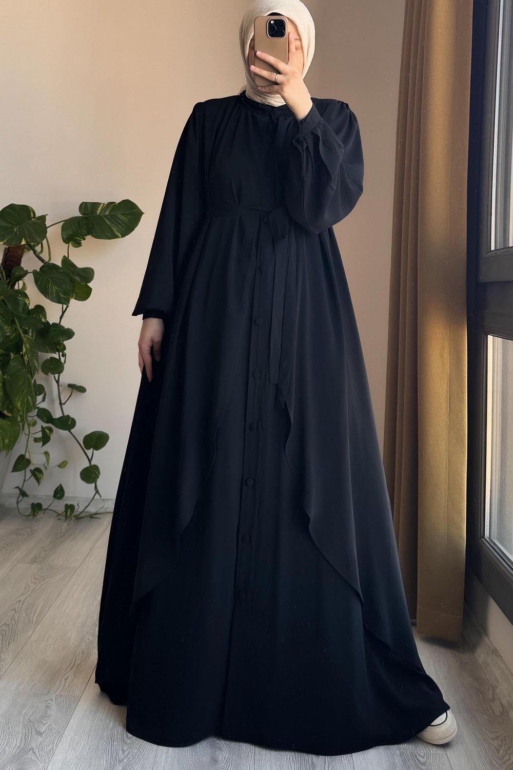 Kat Detaylı Ferace - Siyah