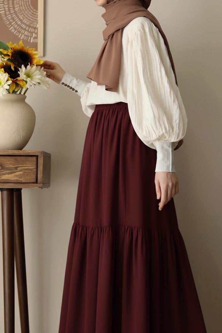 Katlı Etek - Bordo