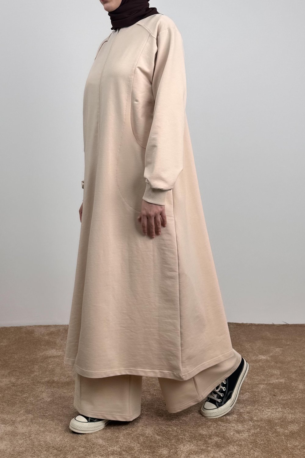 Kesik Cep Sweat Takım - Bej